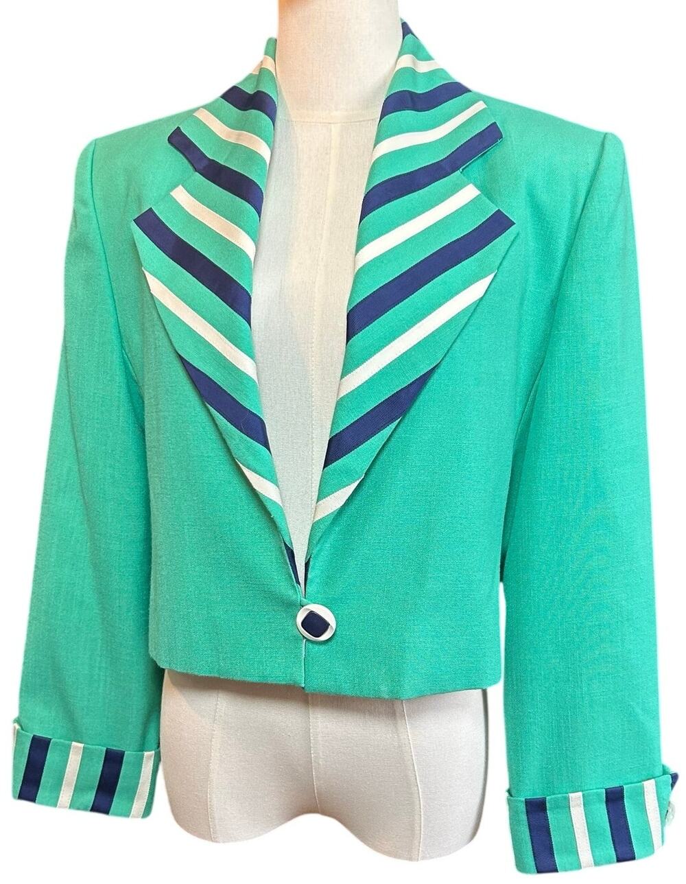 VTG Henry Lee Petites 8 Green Blue Colorblock Blazer 90s Whimsigoth Mod Preppy
